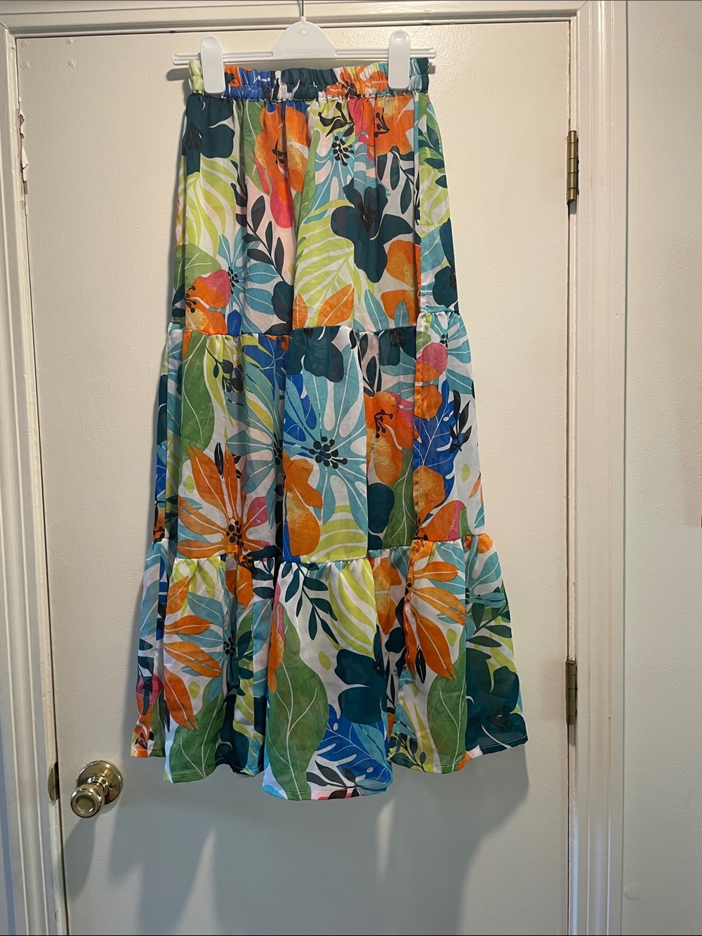Girl Soul Large Tropical Floral Tiered Lg Side Slit Maxi Skirt - Multicolor